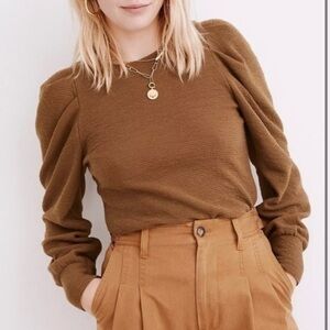 New Madewell Pleated Statement Sleeve Top Asparagus XS